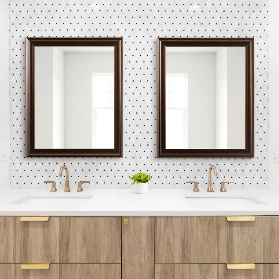 Galiano Traditional Framed Rectangle Bathroom Vanity Mirror, 27 x 33, Bronze,... - Image 4 of 4