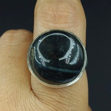 Natural Black Tiger Eye Gemstone Handmade 925 Sterling Silver Ring Size-8 US