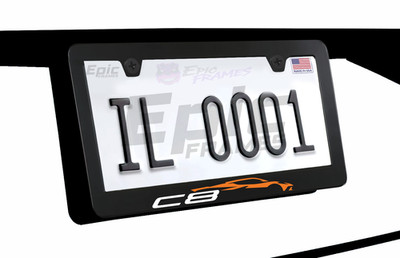 Orange Corvette C8 Stingray Black Stainless Steel License Plate Frame Holder