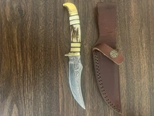Damascus Fixed Blade Skinner w Stag Bone Handle By Rite Edge