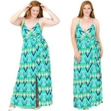 NWT Mint Chevron Plus Size 1X Women's Sleeveless Maxi Floor Faux Wrap Dress
