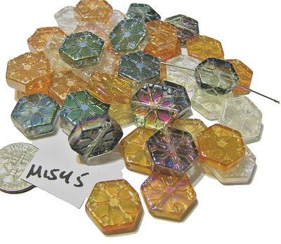 Glass Hexagon Beads with Snowflake MUTICOLOR AB 16x15mm Lot of 25 M1545