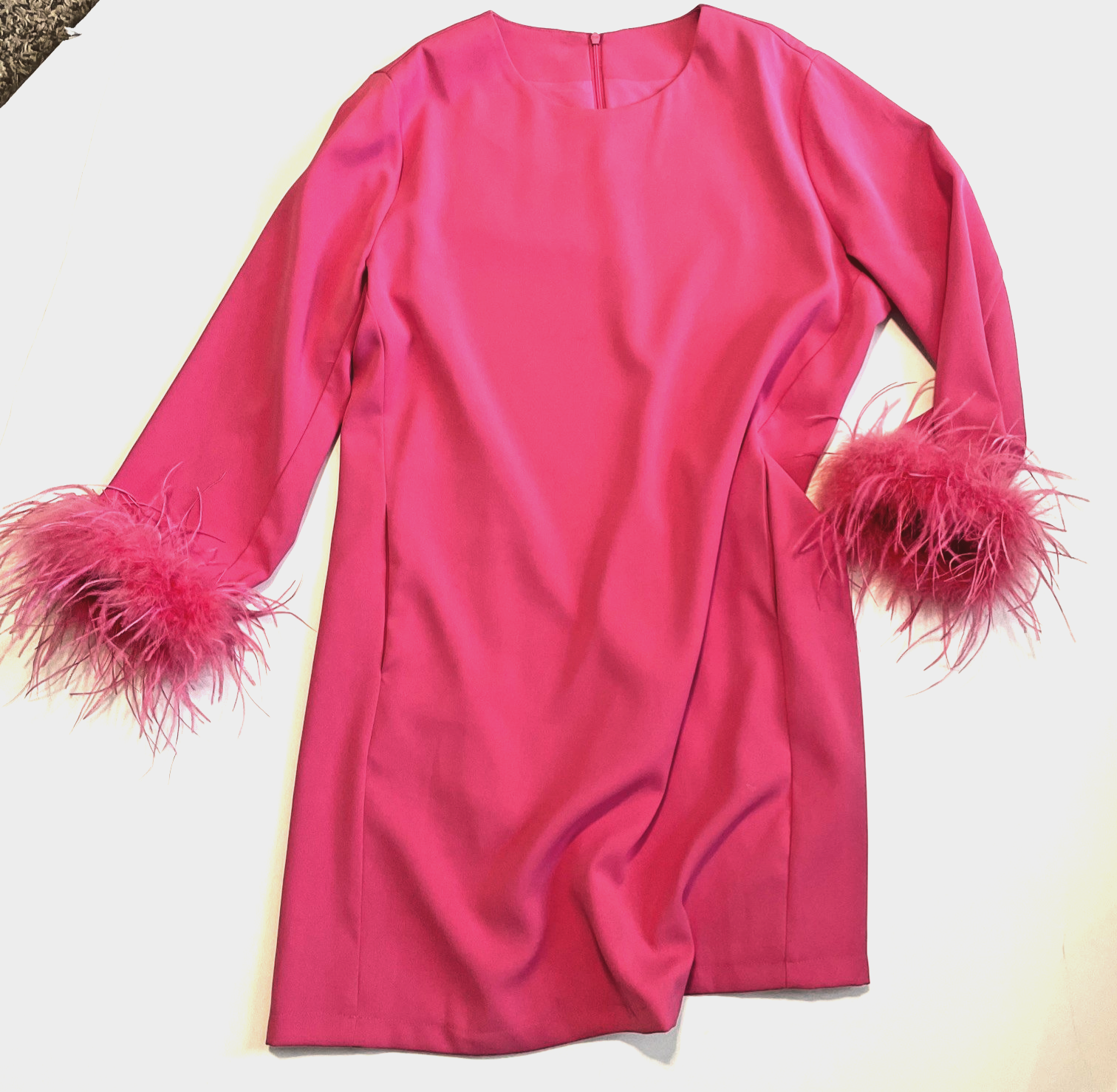 Tuckernuck Mod Mary Dress L Hot Pink Feather Cuff Mini Shift Cocktail Party