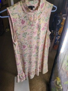 As U Wish dress high neck delicate pastel floral w a ruffled hem Med Nwt