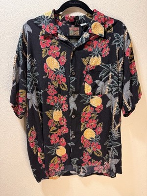 Vintage Pineapple Connection Pin Up Hawaiian Shirt 90s Rayon Tiki Aloha M Korea