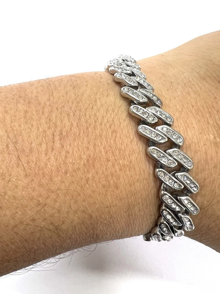 "Brazalete Miami Cuban Ice Cz acero inoxidable para hombre 8"" pulgadas 11 mm de ancho" Foto 4 de 4