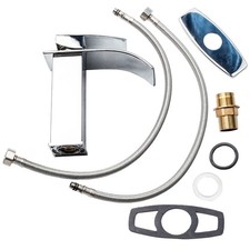 Chrome Bathroom Sink Tap Single Lever Waterfall Spout Cold Mixer with Lines