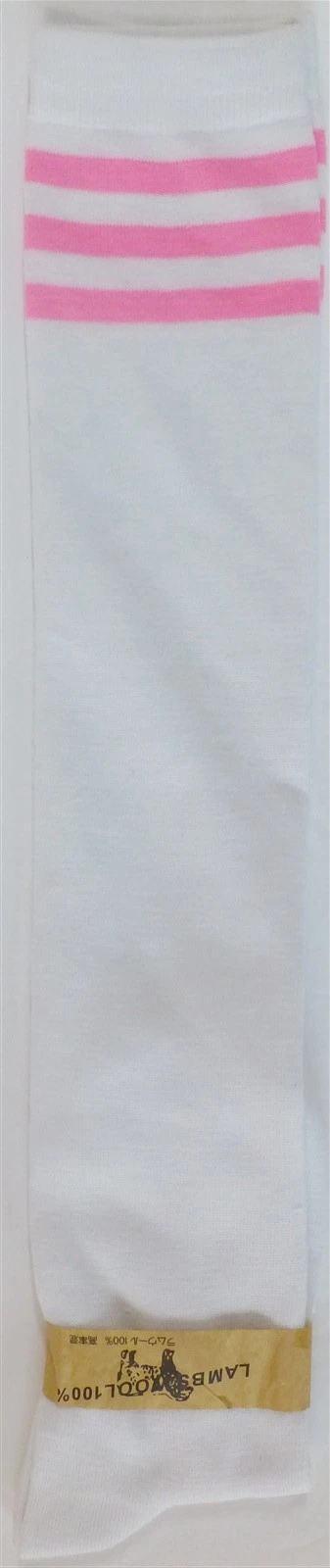 NWT 100% Lambswool High Knee Thigh Boot Socks White w/Pink Stripes 19.5" SOFT!