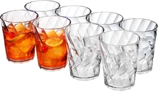 Optix Plastic Reusable Drinking Glasses (Set of 8) 14Oz Rocks Cups in Clear | Bp