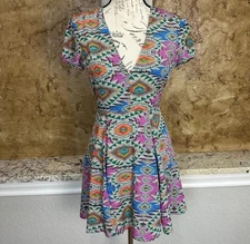 Lovers + Friends Fit & Flare Cassidy Mini Dress Womens Small Mosaic Multicolor