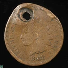 1868 Indian Head Small Cent - Good Details: Hole Damage