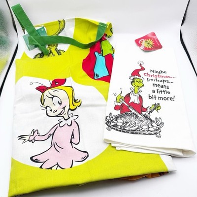 The Grinch Kitchen Apron Christmas Holiday Adult Unisex And Kitchen Towel