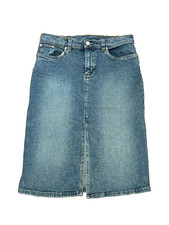 Old Navy Vintage Y2K Medium Wash Straight Denim Skirt Front Vent Size 6