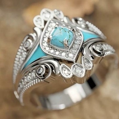 Turquoise Boho Native American Inspired Elegant Fashion  Ring Women s Size 6