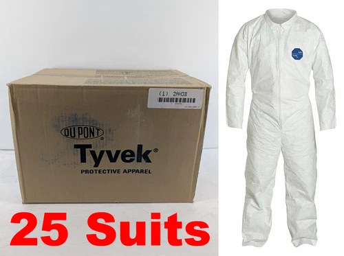 DuPont Tyvek 400 TY120S LARGE Collared Disposable Suit Coveralls | 25 Suits New - product listing photo