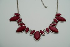 Charming Charlie Silver Tone Red Bib Necklace 18"-20" JB36
