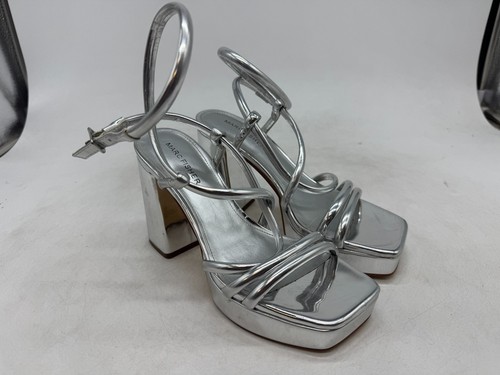 Marc Fisher Magnify Strappy Women's Silver Slingback Block Heel Sandals - 6