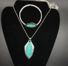 2 Piece Necklace,Bracelet Set Silver Tone Turquoise Color NWT 28  Chain