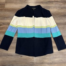 St. John Wool Blend Knit Jacket Blazer Sz 12 Office Career Striped Multi-color