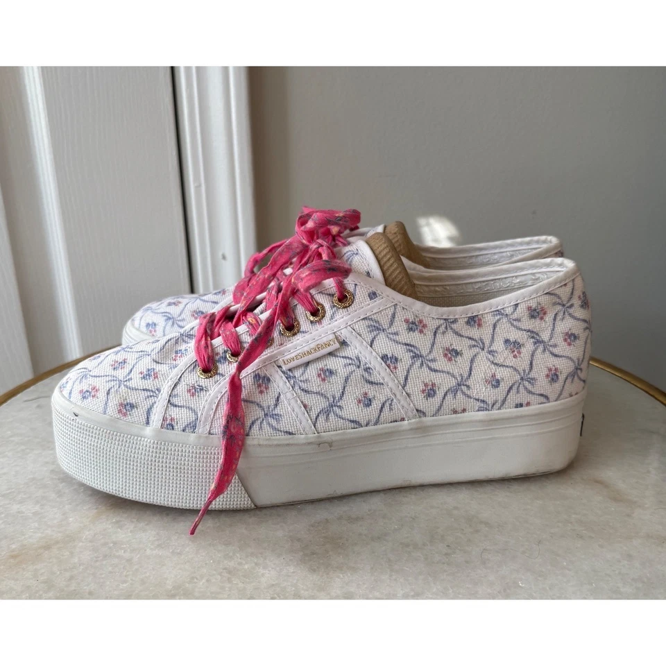 LoveShackFancy x Superga Platform Sneakers Floral Print Pink Laces Size 41.5 - Image 3 of 4
