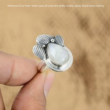 Halloween Sale 925 Silver Pear Rainbow Moonstone Gemstone Elegant Statement Ring