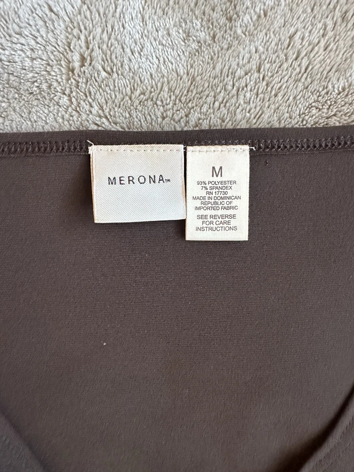 De Colección Y2K Merona Marrón Corbata Frontal Adornada Cuello en V Manga 3/4 Boho Western Foto 3 de 4