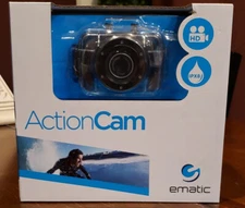 Ematic Waterproof Action Cam 720P HD Video Camera Recorder EVH625BL Surf Record 