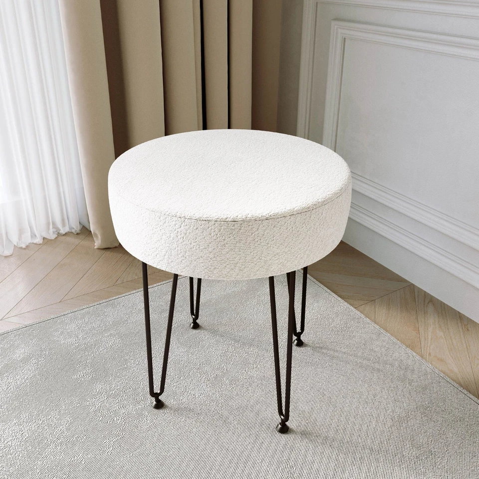 Alaya Ivory Bouclé fabric Stool with Black Hair Pin Legs - Image 2 of 4