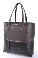 New Miu Miu By Prada Rr1820 Black/brown Vitello Leather Purse Bag Tote