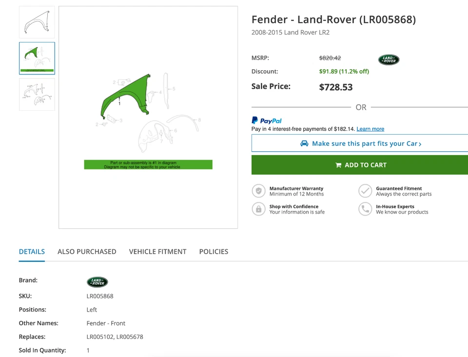 NEW Land Rover LR2 08-15 Left Driver Side Front Fender OEM LR005868 Unpainted LH - Imagem 2 de 4