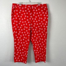 Lands' End Women's Red Floral Print Straight Leg Mid Rise Cropped Pants Size 16