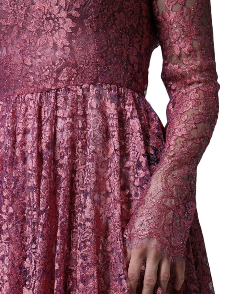 DOLCE & GABBANA Dress Fuchsia Floral Lace Long Sleeve Maxi DOLCE & GABBANA Dress Fuchsia Floral Lace Long Sleeve Maxi