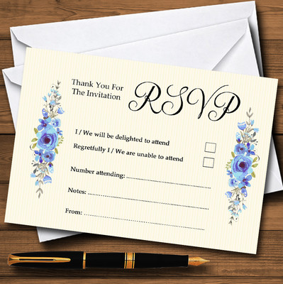Aquarell Blau Blumen Rustikal Personalisierte RSVP Karten