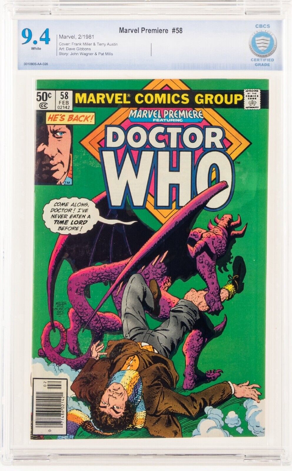 🔥 Marvel Premiere #58 CBCS 9.4 1981 Doctor Who Frank Miller & Austin Cover cgc