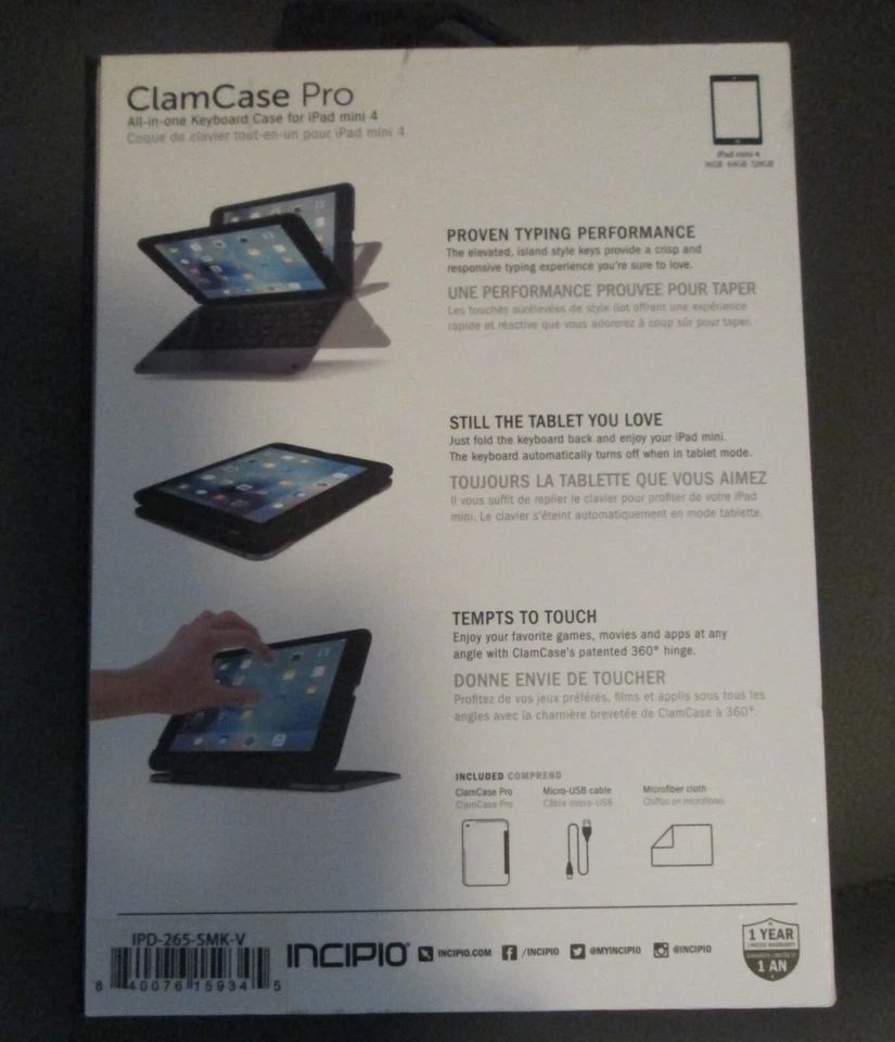 New Incipio Clamcase Pro Keyboard Folio Case Bluetooth For iPad Mini 4 - Image 4 of 4