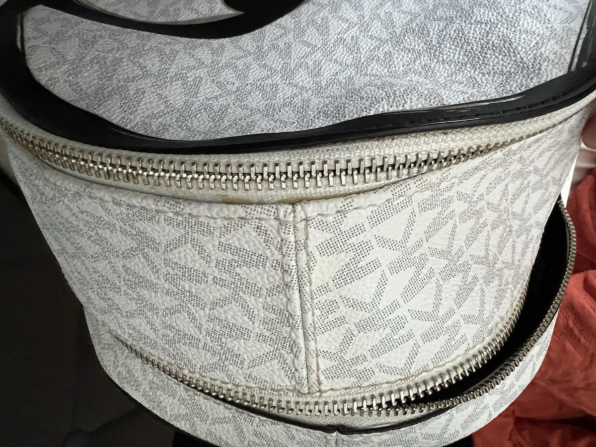 Michael Kors Rhea Zip Medium Leather Backpack White Black Signature LOGO CIRCLE Michael Kors Rhea Zip Medium Leather Backpack White Black  main image 2