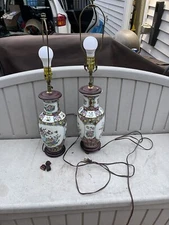 Pair of Chinese Export Rose Medallion Vases Converted to Lamps.Needs Some Repair