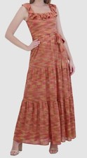 Eliza J Women's Orange Chevron Crochet Ruffled Square Neck Self-Tie Dress Size 6