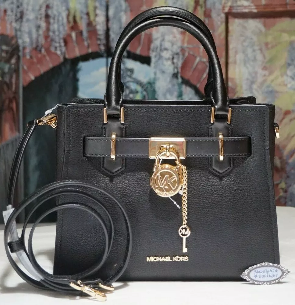 Michael Kors Hamilton Small Top Zip Satchel Crossbody Black Exotic