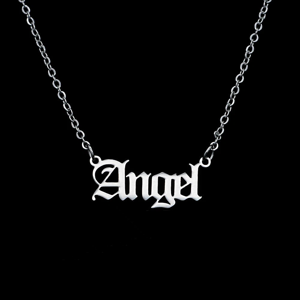 Angel word necklace silver deals