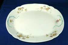 Antique Bishop Stonier Oval Ironstone Meat Platter,England Pink Blue Flowers