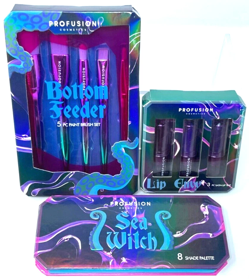 (3) Profusion Sea Witch Palette Lip Envy Lip Tint Bottom Feeder Brush Set New - Image 2 of 3