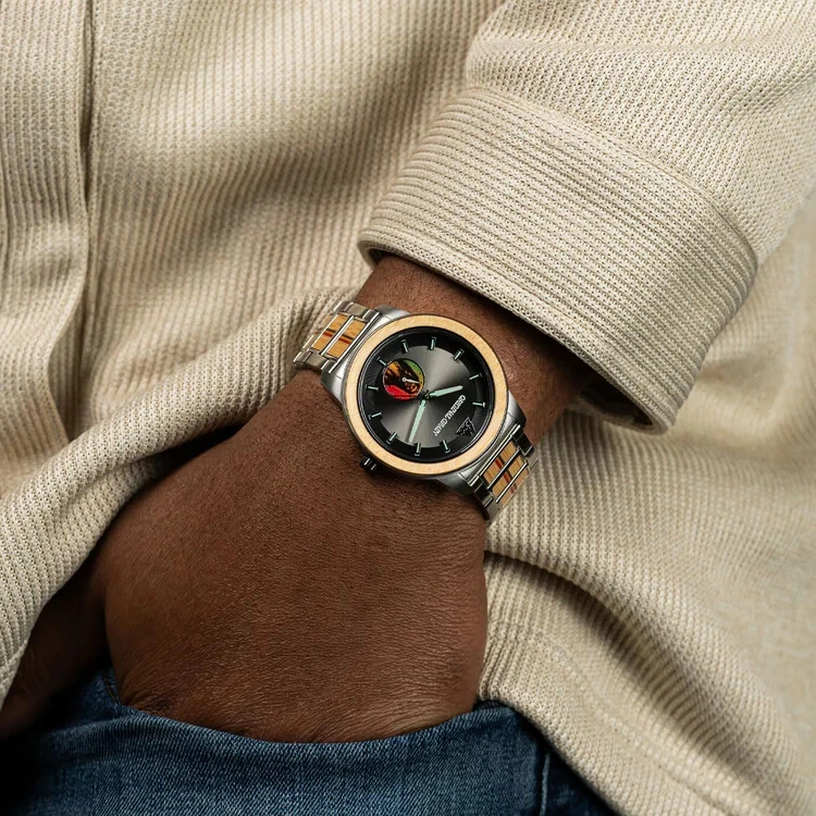 Original Grain "One Love" Ltd. Edition Bob Marley Bamboo Silver 46mm Watch- NIB - Image 4 of 4