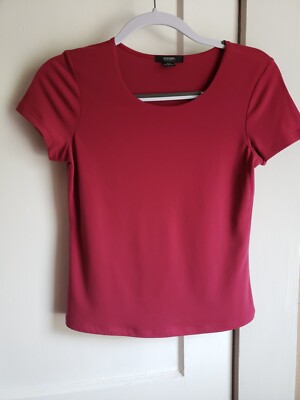 ALFANI PETITE Solid Top, CREW NECK TOP CRIMSON , SIZE P/P (0-2)