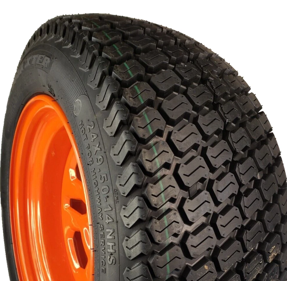 24x9.50-14 Tire Wheel Rim Kubota Zero Turn Riding Lawn Mower Garden Tractor 4ply - Image 3 of 4