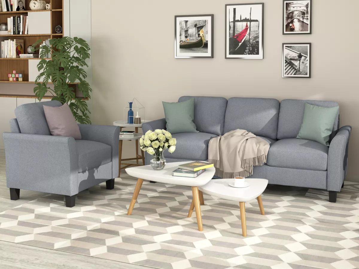 Living Room Furniture Chair And 3 Seat Sofa Gray 15EAA eBay