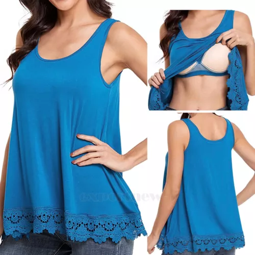 Women with Built in Bra Flowy Shelf Bra Tank Top Padded Adjustable Straps Cami - Picture 25 of 36
