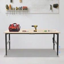 Height Adjustable Workbench, Workbench with Power Outlets, Heavy-Duty Work Table