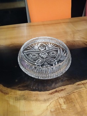 Vintage Fuß Brillantschliff Kristall Schale Stiftrad mit Sägezahnrand