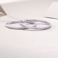 MOISSANITE Huggie Hoop Earrings 925 Sterling Silver Round Cut 0.88 Carat D VVS1